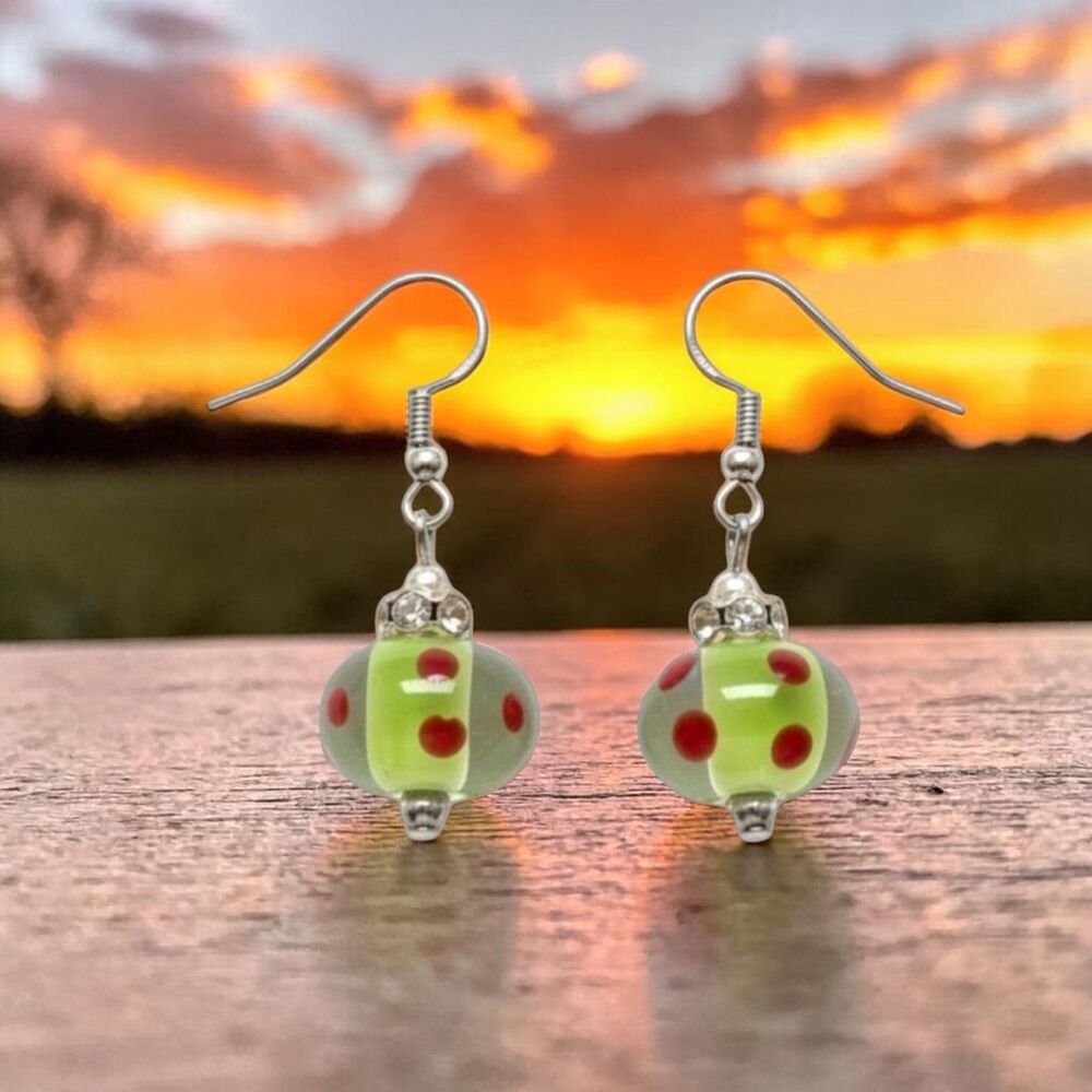 Indio Jewelry Red & Green Murano Glass Silver Earrings #305